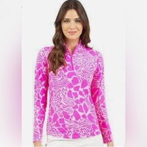 Ibkul Bianca Pink Animal Print Long Sleeve Quarter Zip Pullover